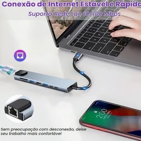 HUB Multi Tipo C USB 3.1 4k Exbom 8 em1