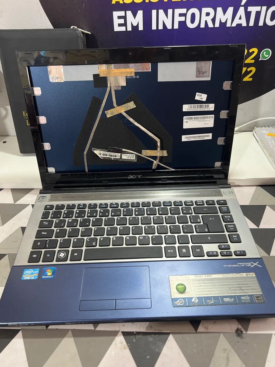 Carcaça com placa mãe notebook Acer Aspire 4830T i3
