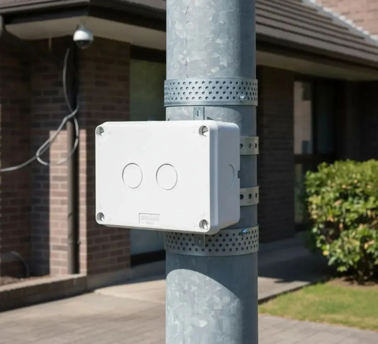 Caixa Proteção P/ Câmera Externa + Cinta E Suporte P/ Poste Branco