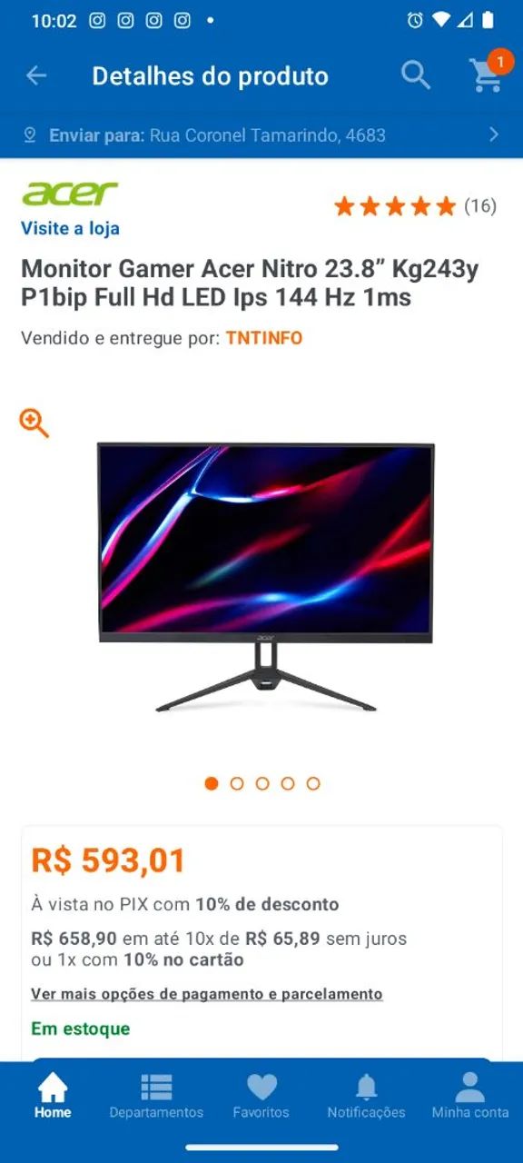 Vendo monitor Acer 24 polegadas, 144hz!!! - Foto 2