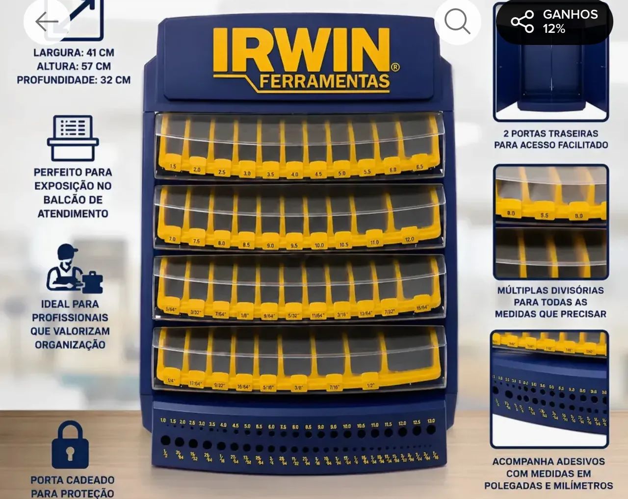 Expositor de brocas Irwin Grande original nunca usado  - Foto 5