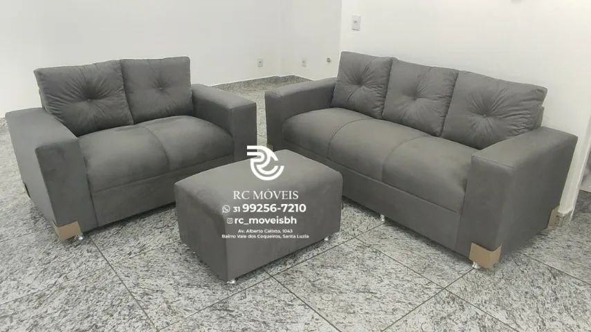 Sofá 2 e 3 lugares com Puff Suede macio D33 Confortável Direto da Fábrica - Melhor Preco - Foto 4