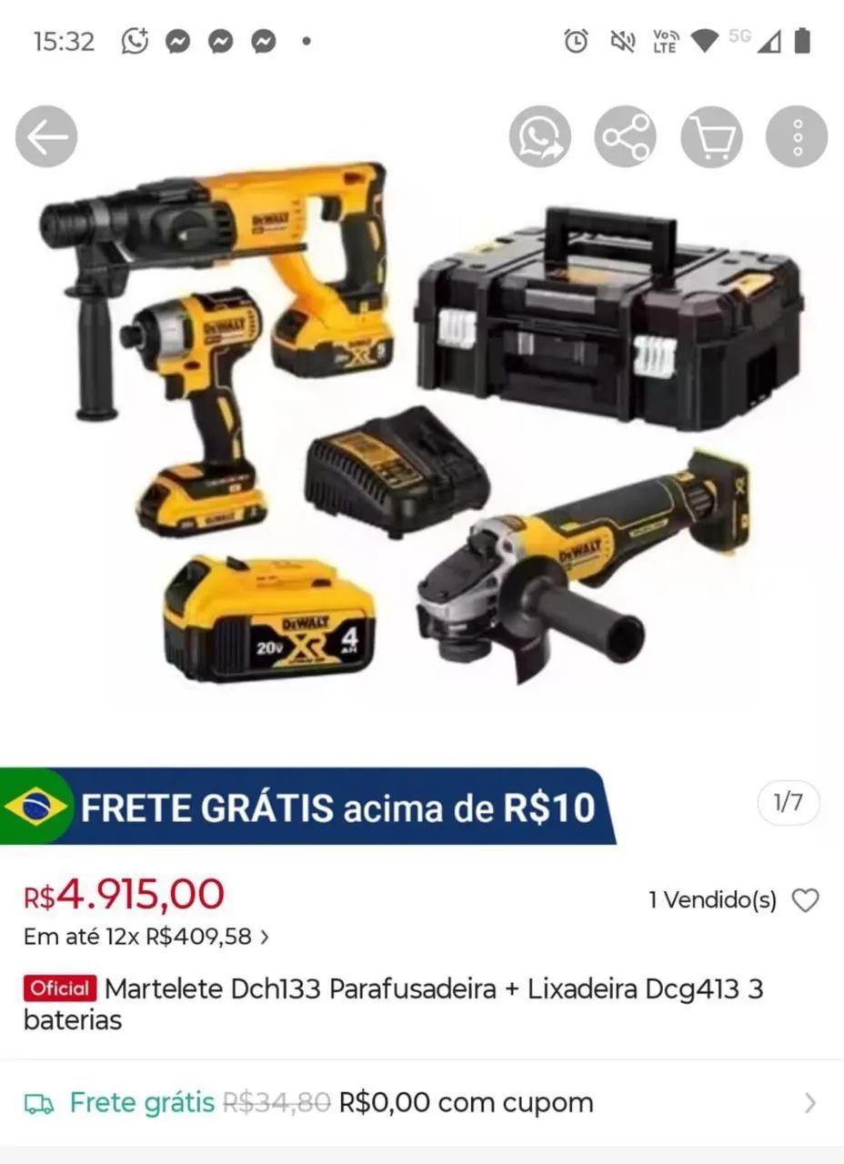 KIT COMPLETAO DA DEWALT VAI COM A MALETA (( NUNCA USADA ))