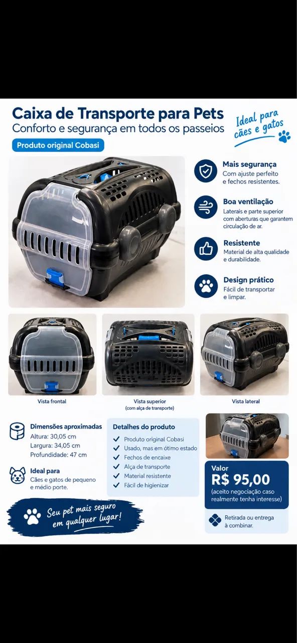 Caixa de transporte para pets 