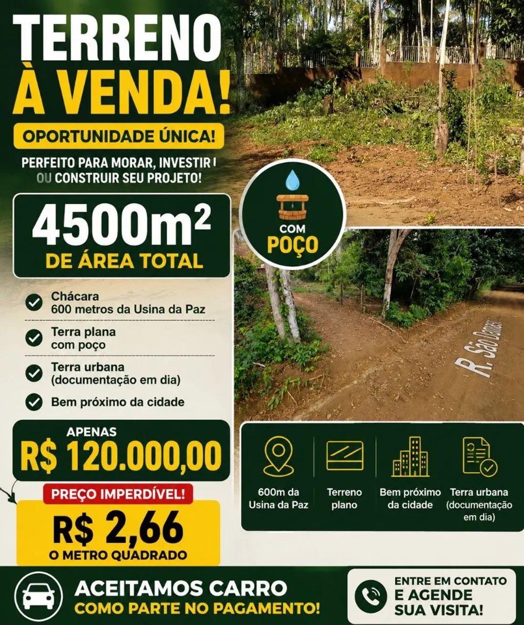 Chácara, com um terreno plano dentro da cidade