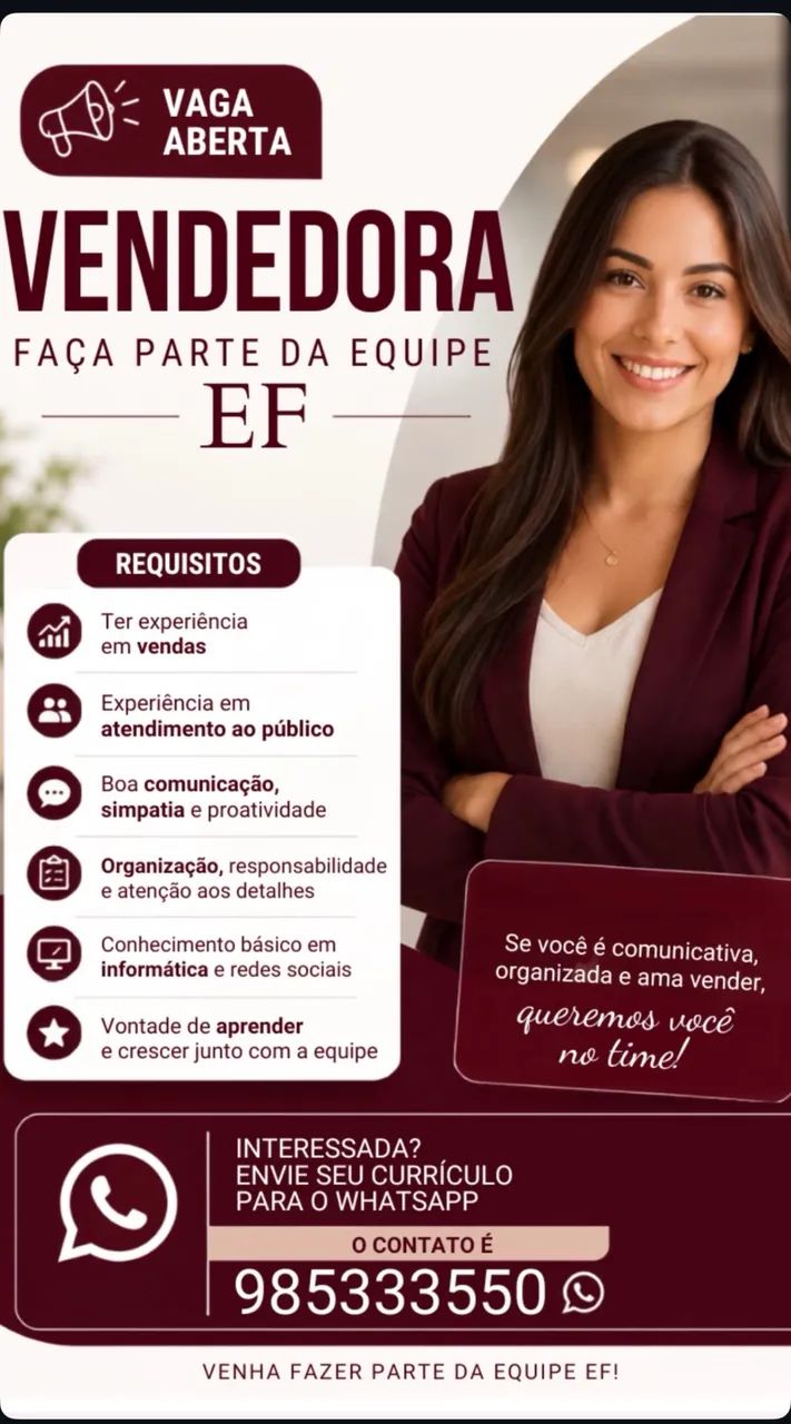 Vaga para vendedora 