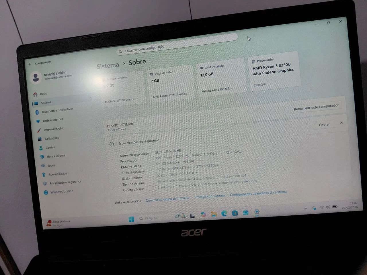 Notebook ryzen 12gb ram ssd 512gb - Foto 2