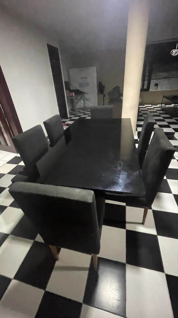 Mesa Jantar Vidro Laqueado Preto com 6 cadeiras - Foto 3