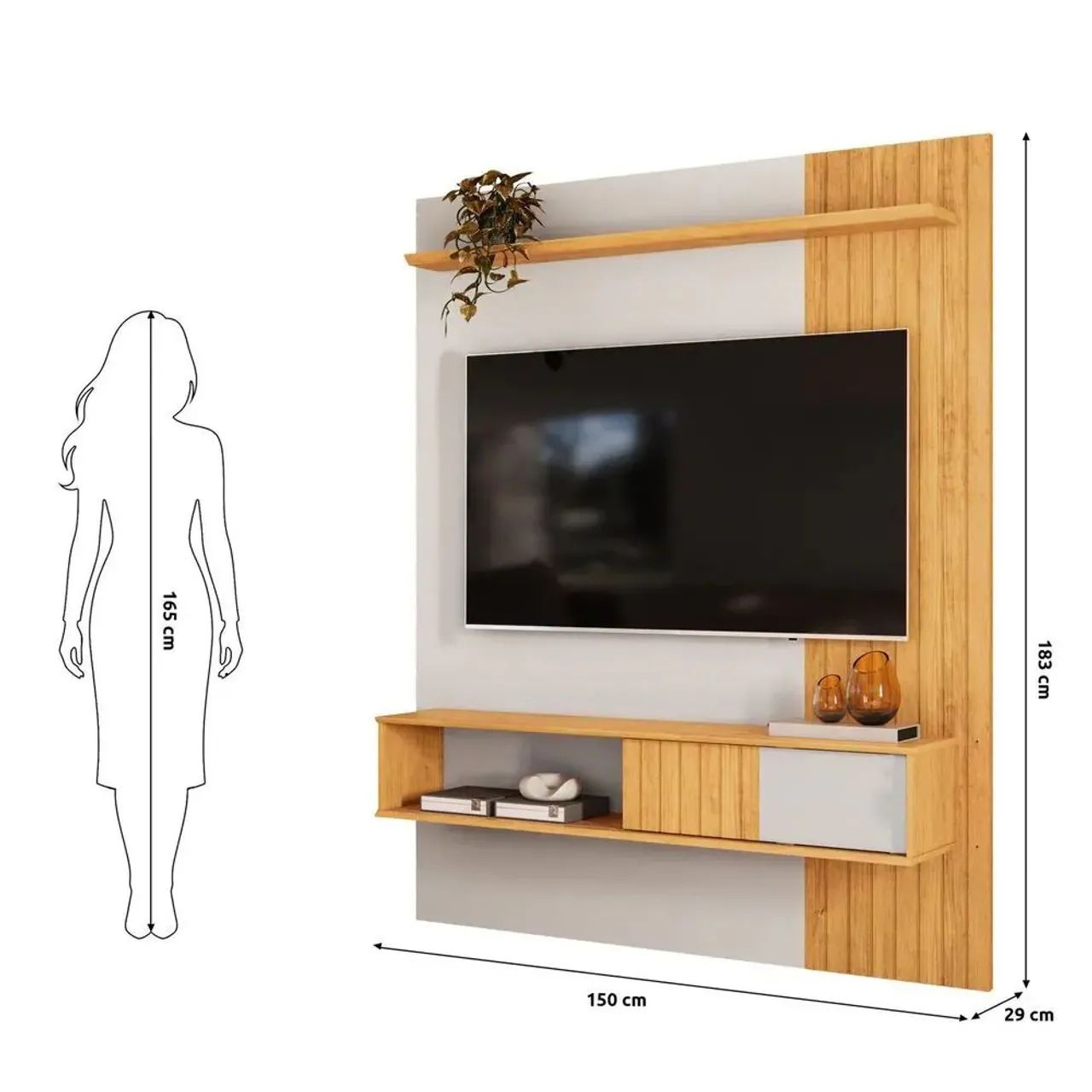 Painel para TV até 65 Polegadas Ripado com Porta Dj Cosmo 1.5 Bali Cedro<br> - Foto 5