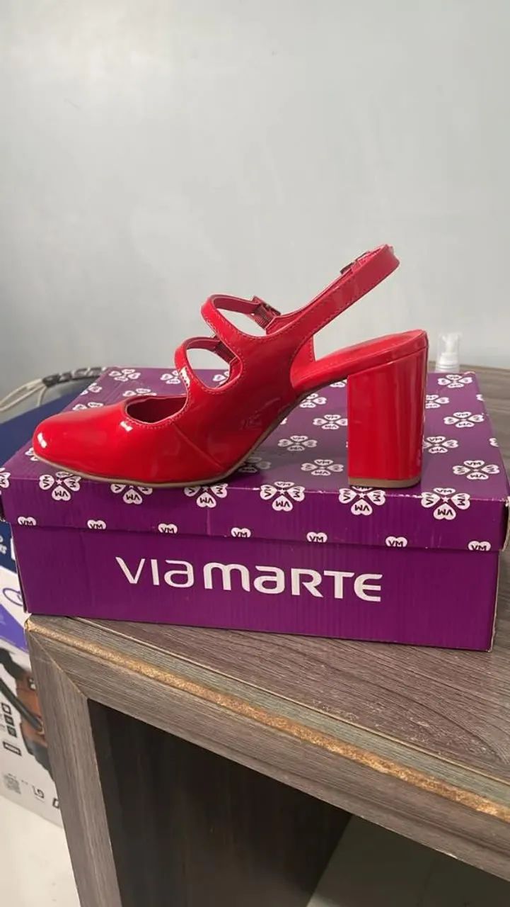 sapato slingback viamarte verniz vermelho 34