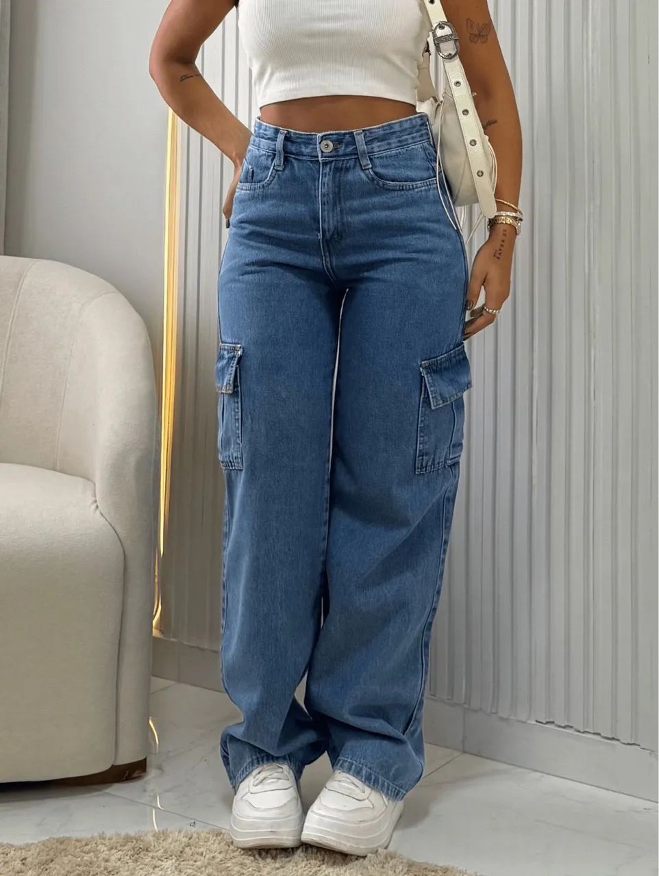 Calça Jeans Cargo
