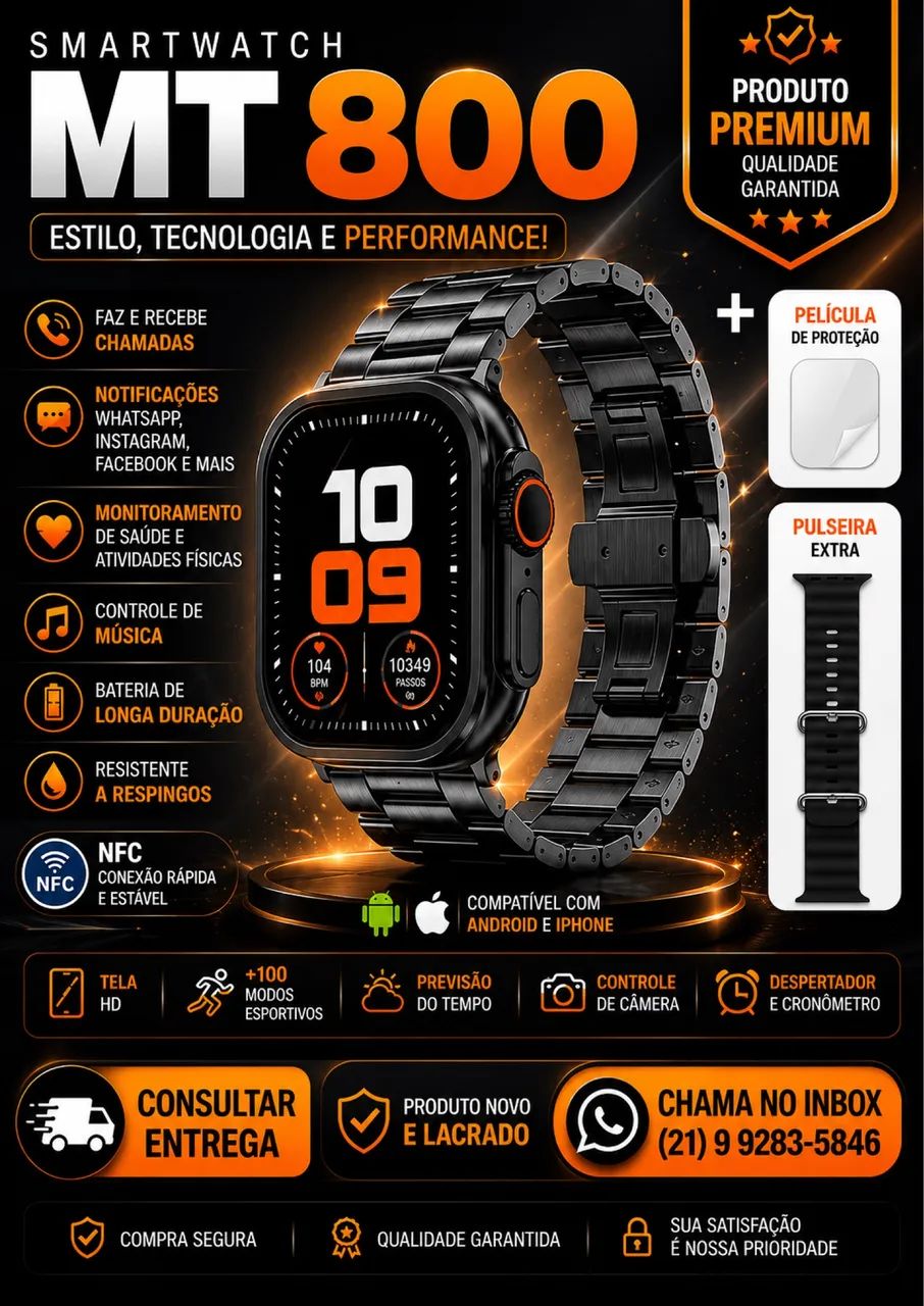 SMARTWATCH MT800 + 2 PULSEIRAS