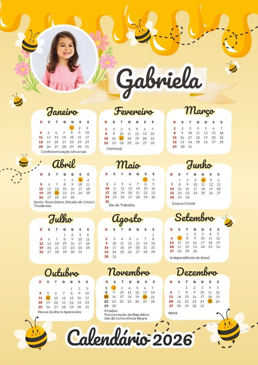 Calendário 2026 com foto personalizado 