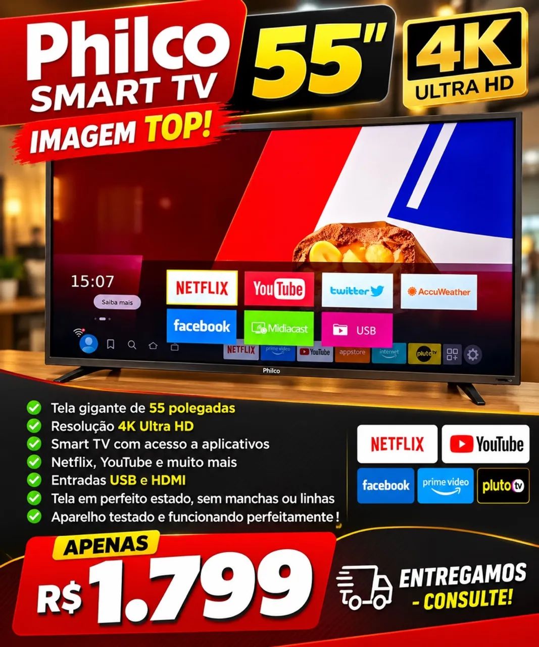 Smart TV Philco 4K 55 polegadas