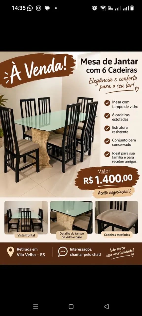 Vendo mesa de vidro 6 cadeiras  - Foto 3