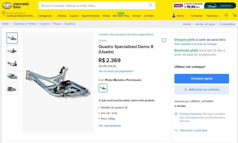 Quadro Specialized Demo 8 + Shock Fox DHX RC4 (FRETE GRÁTIS