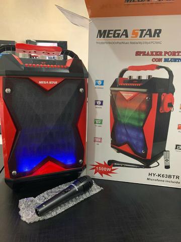 Caixa de Som Mega Star Bluetooth, Muito alto e com Qualidade, Microfone e Amplificador,
