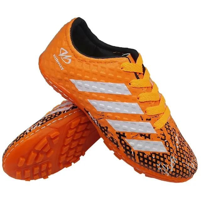 Chuteira Society Infantil Juvenil Sintética Laranja Runway - Foto 2