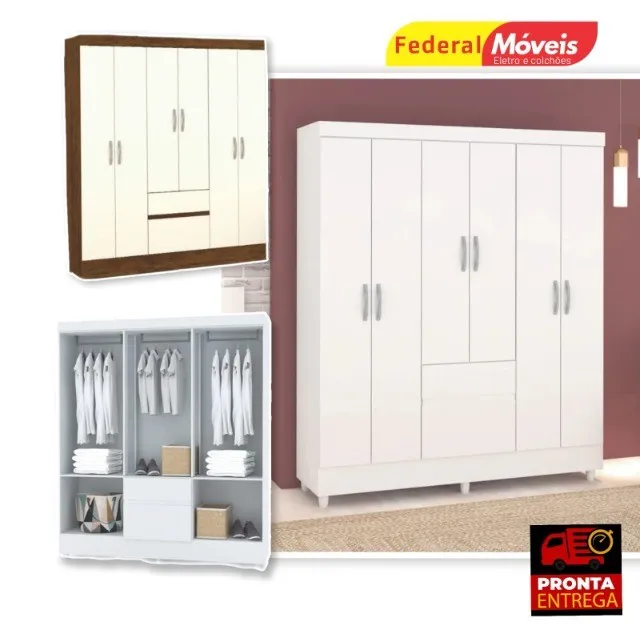 Guarda Roupas Ideal 6 Portas 2 Gavetas - Campeão de vendas - Fazemos Entrega