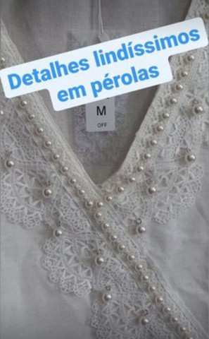 Blusa Branca Regata Off-White Tamanho M Delicada Bordada e com Pérolas  - Foto 2