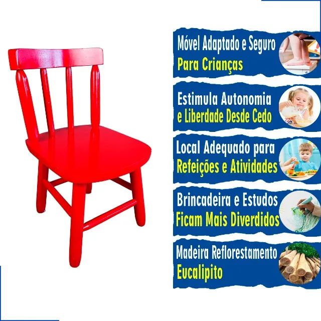 Cadeira Cadeirinha Infantil Colorida de Madeira Eucalipto Resistente DISA - Foto 4