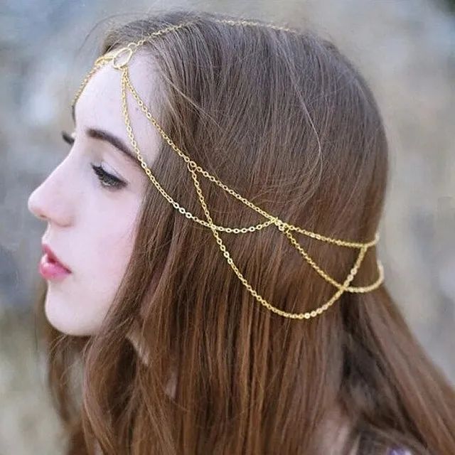 Acessório De Cabelo Tiara Head Chain Boho Chic Dourado