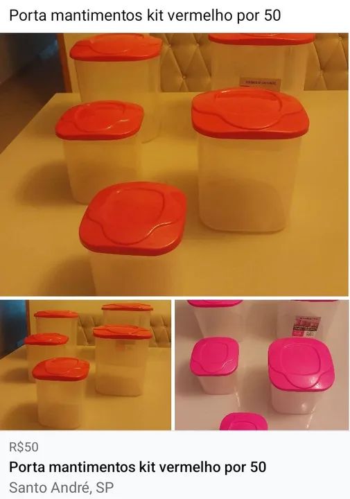 Porta Mantimentos Kit Vermelho 5 Peças 