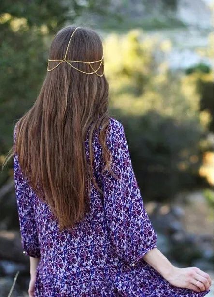 Acessório De Cabelo Tiara Head Chain Boho Chic Dourado - Foto 3