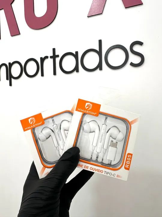 Fone de Ouvido Tipo C HMASTON RB05 Novo - Com 2 Pares de Fones