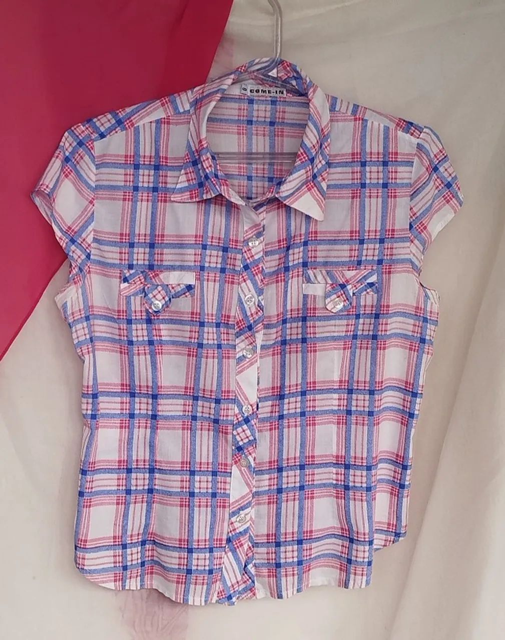 CAMISA FEMININA XADREZ EM ALGODÃO MANGA CURTA - Foto 4