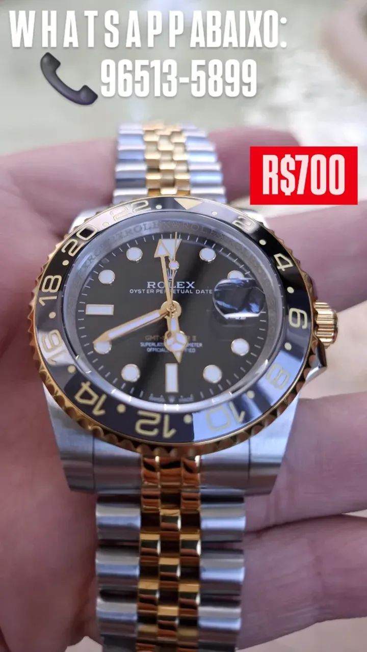 Relógio ROLEX GMT MASTER II BRUCE WAYNE MISTO COM DOURADO 