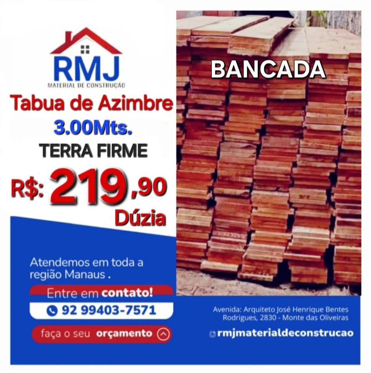 Tábua de Azimbre 3.00Mts. BANCADA ? Ripão ? Caibro ? Pernamanca ? Madeiras de Terra Firme