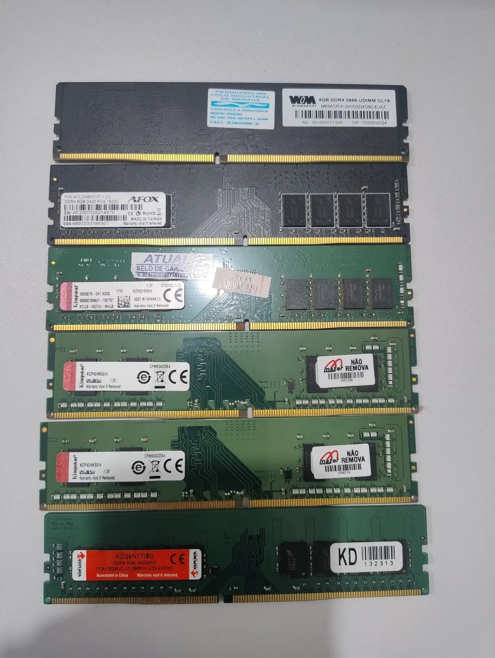 Lote de Memória RAM DDR4 várias marcas 6 unidades