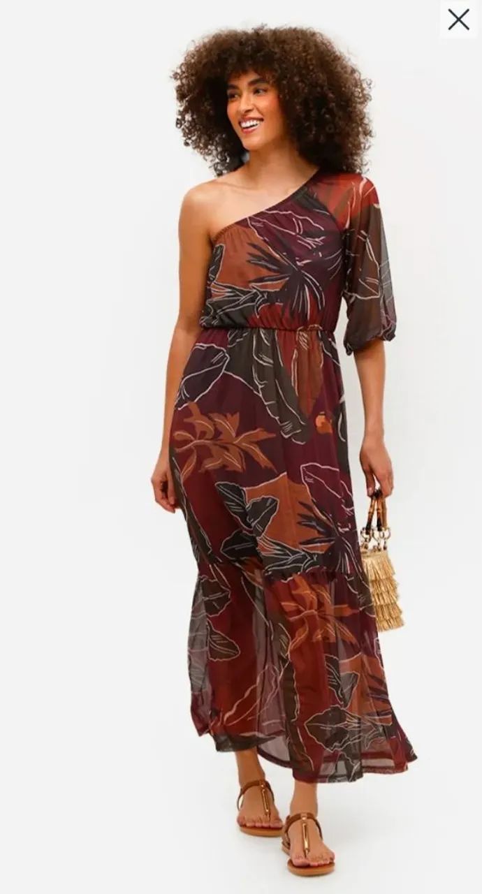Vestido Longo Tule Folhagens C&A M