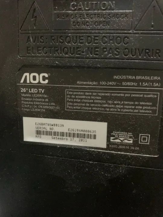 Tv Aoc 26 polegadas modelo : LE26w154 defeito não quer ligar tem mancha na tela  - Foto 3