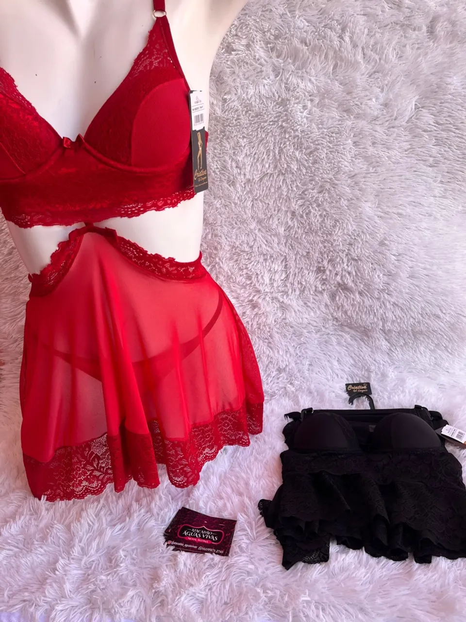Conjunto de Lingerie Vermelho e Preto Sensual