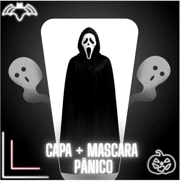 Fantasia de Halloween Pânico Máscara com Capa Cosplay Decoração.