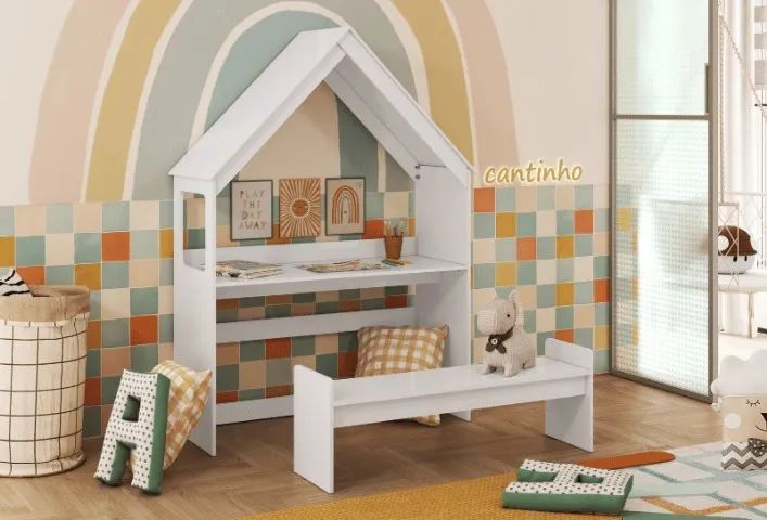 Cama Infantil Sol Solteiro com Casinha, 100% MDF - Peroba - Foto 4