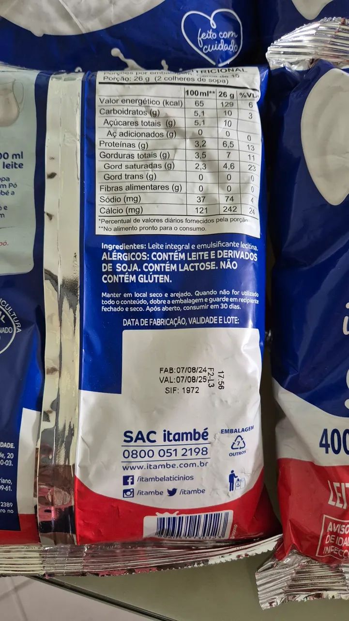 Leite em Pó Integral Instantâneo Itambé - 400g - 8 pacotes - Foto 3