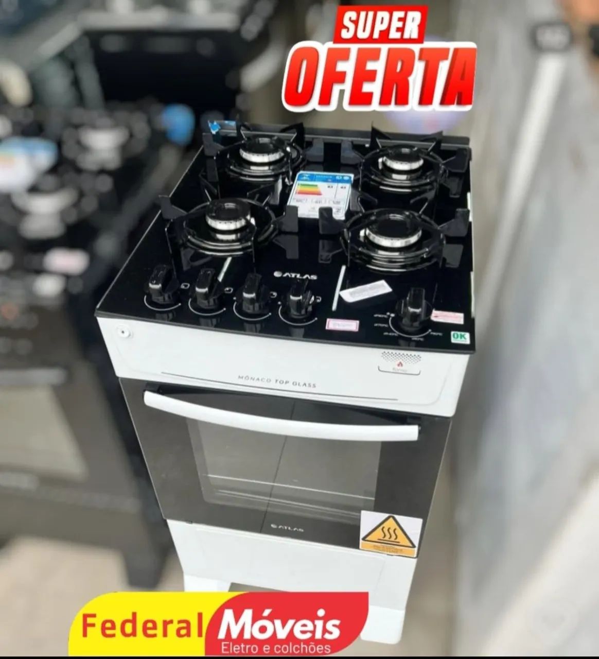 Fogão 4 Bocas com Mesa de Vidro, Forno de 50L e Bivolt! Novo