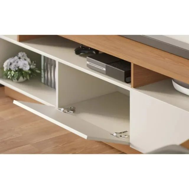 Estante Home Theater com Led Para TV até 75 Polegadas 2 Portas Humaitá Off White Matte/Fre - Foto 4
