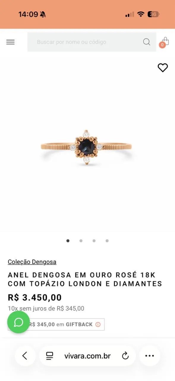 Anel Vivara Ouro Rosé 18K com Topázio London e 4 Diamantes.  Aro 13/14 - Foto 2