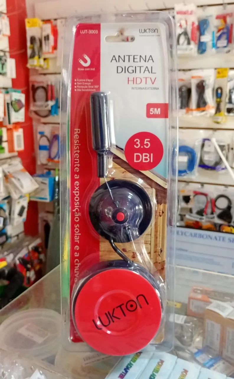 Antena Digital HDTV Interna Externa Cabo 5m - Novo