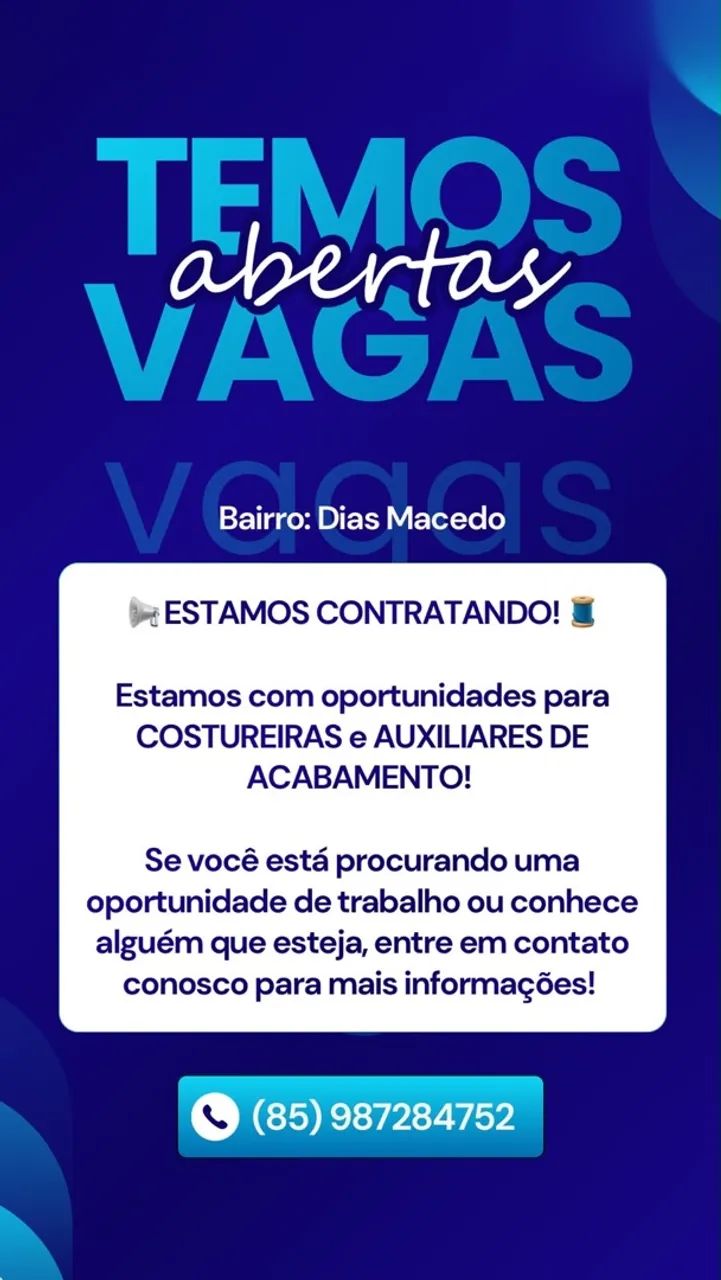 Vagas para costureiras e revisoras