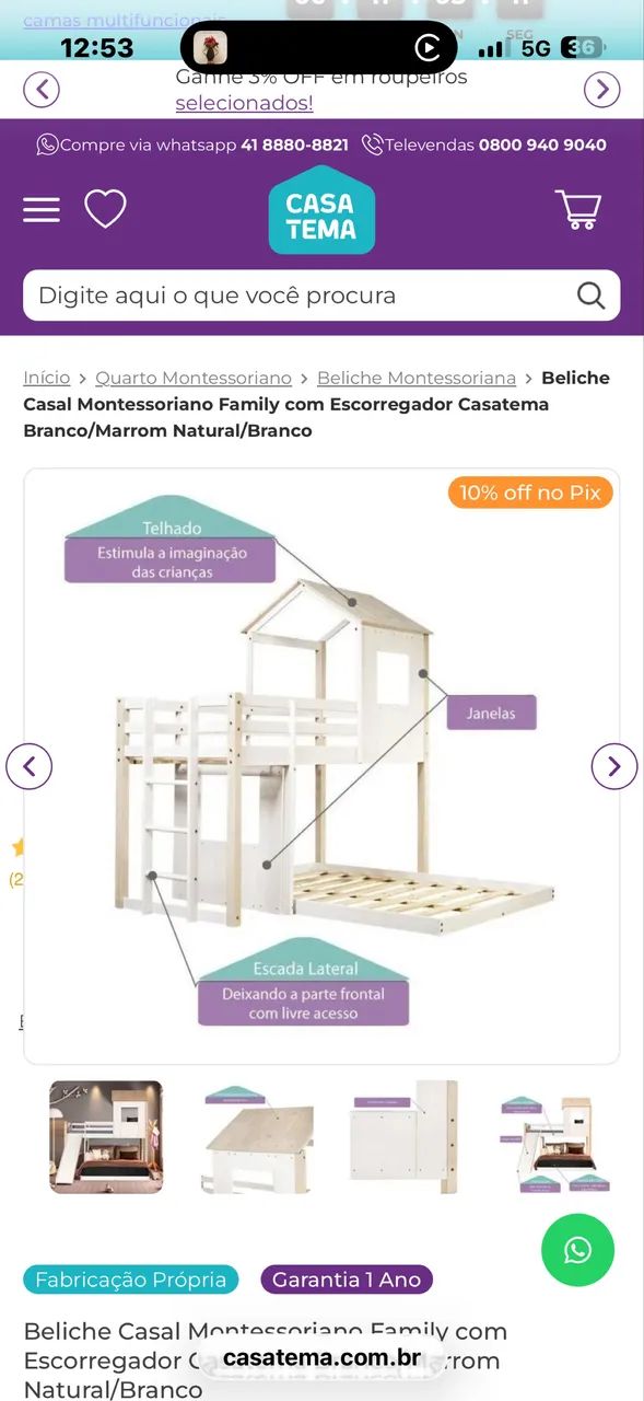 Cama Montessoriana dupla com escorregador  - Foto 5