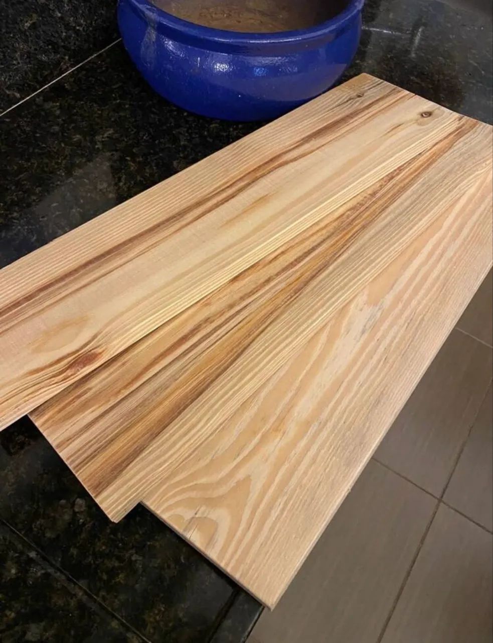 Set of 3 Shelves 100x24 cm with Invisible Brackets, Natural Pine