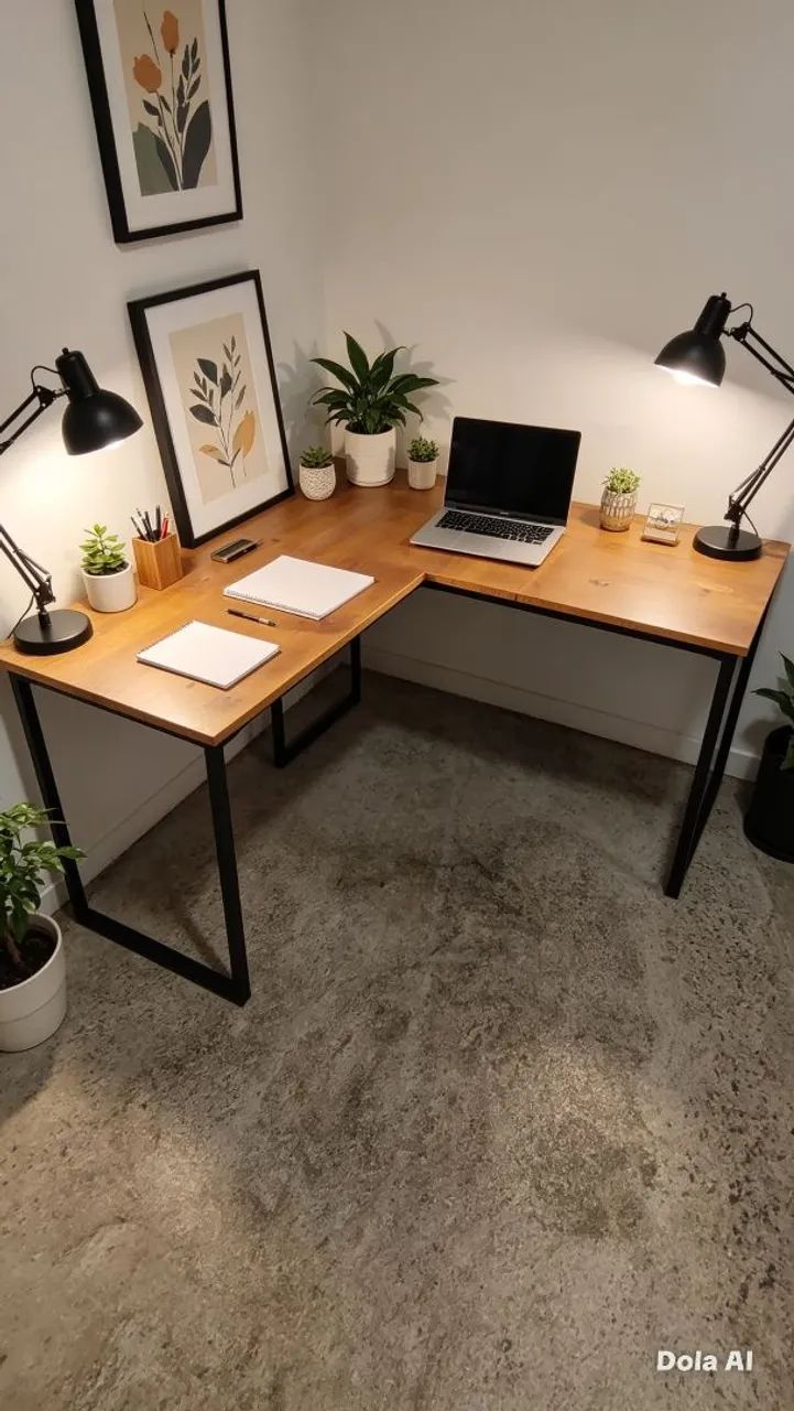 Mesa industrial em L 