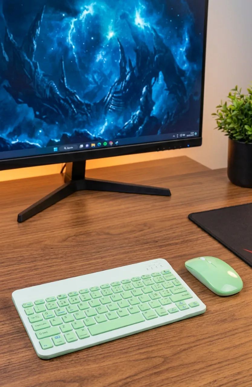 Kit Teclado e Mouse Sem Fio Bluetooth Verde Claro - Notebook e Tablet - Foto 3