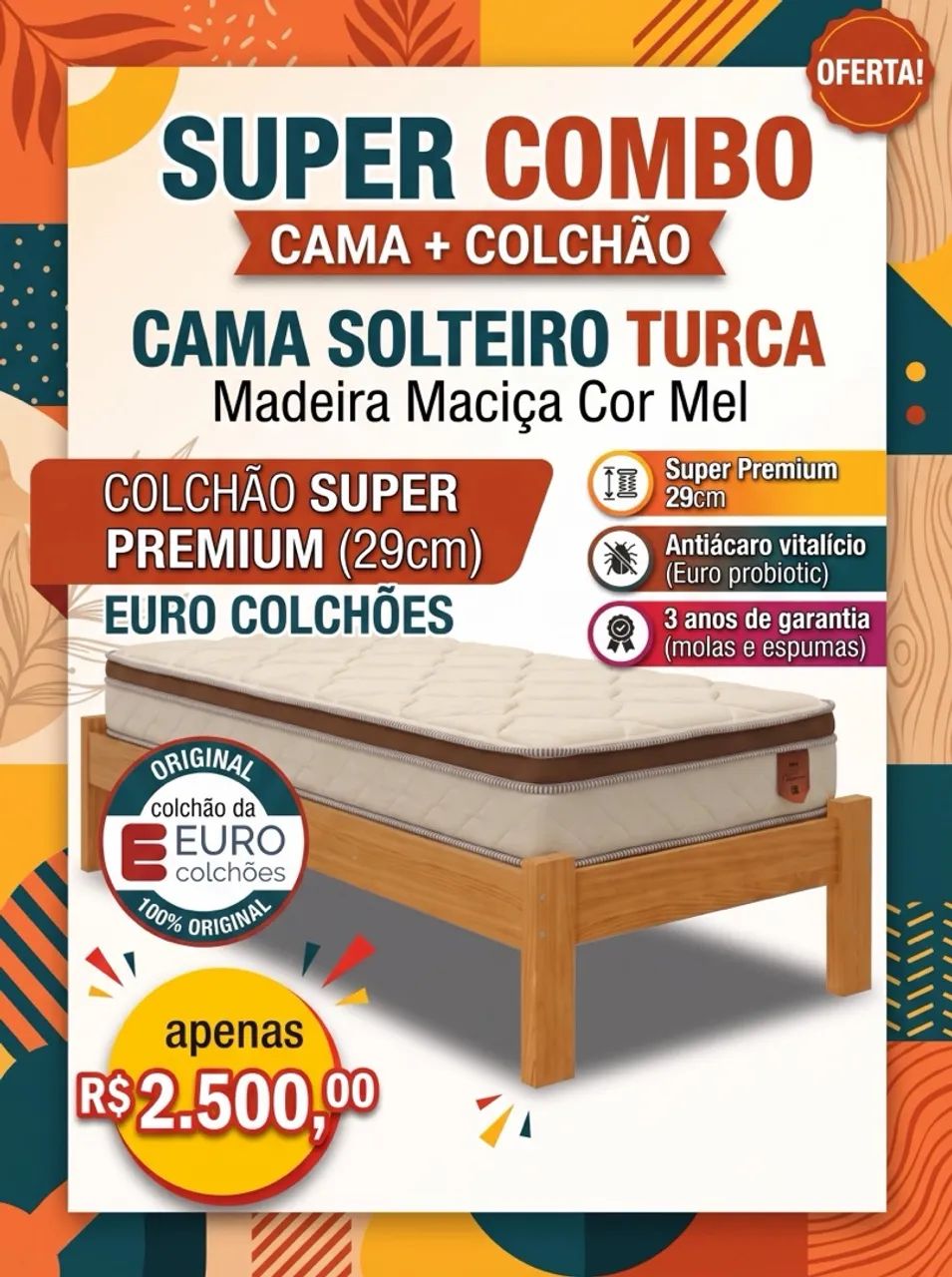 CAMA SOLTEIRO COM COLCHÃO 