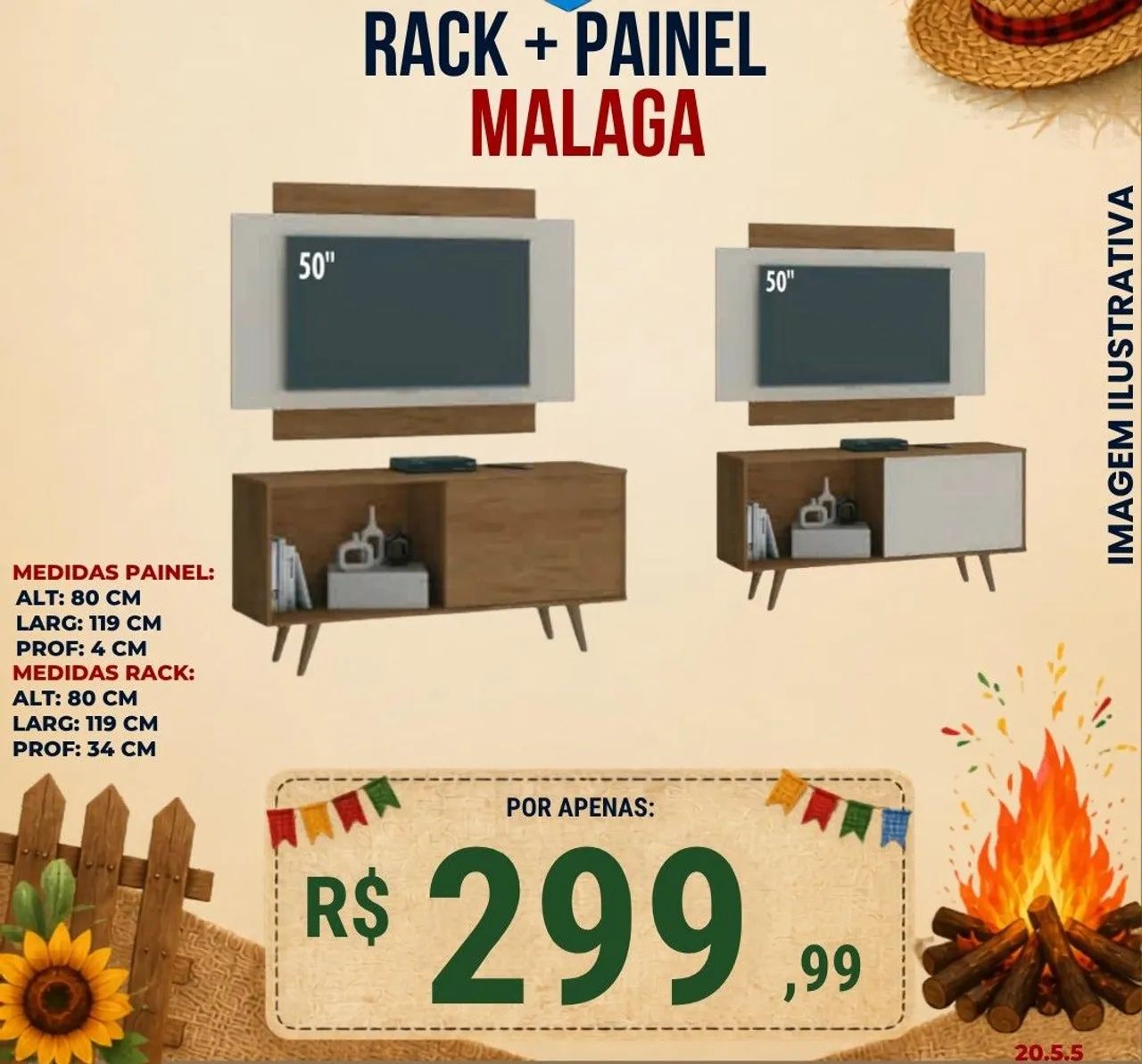 Rack e Painel Malaga 50'' - Novo